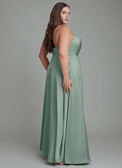 Azazie Sarella Bridesmaid Dresses Silver Sage A-Line Pleated Stretch Satin Dress image7