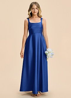 Azazie Azaria Junior A-Linie Plissee Stretch-Satin Kleid Königsblau image3
