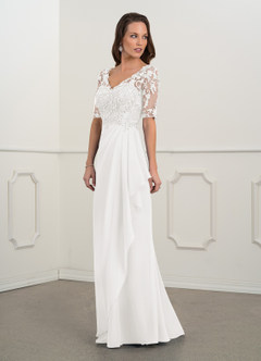 Azazie Amedeus Mother of the Bride Dresses Ivory A-Line V-Neck Lace Chiffon Dress image5