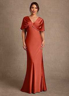 Azazie Dosia 신부의 어머니 드레스 쉬스 주름진 스트레치 새틴 플로어 길이 드레스 image1