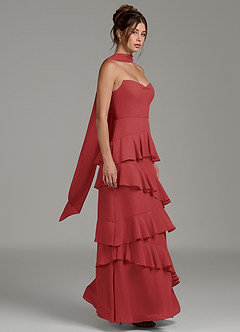 Azazie Imani Bridesmaid Dresses Rust A-Line Ruched Chiffon Dress image6