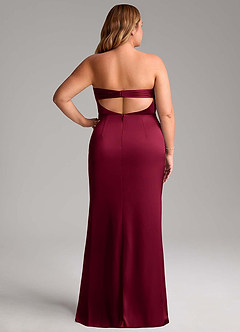 Azazie Leonis Bridesmaid Dresses Burgundy Mermaid Pleated Stretch Satin Convertible Dress image9