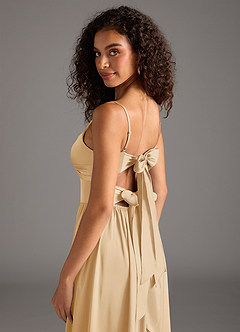 Azazie Zeya Brautjungfernkleider A-Linie Plissee Stretch-Satin Kleid Gold image5