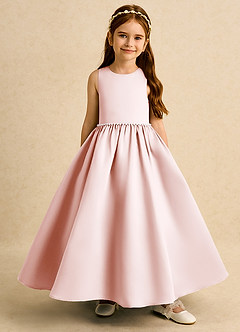 Azazie Daisies Jurken voor bloemenmeisjes Baljurk Jurk van Mat Satijn Boog Blozend Roze image2