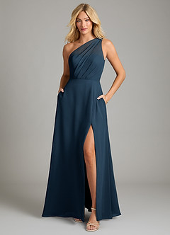Azazie Phaedra Bridesmaid Dresses Dark Navy A-Line One Shoulder Chiffon Dress image3