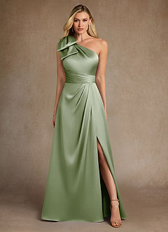 Azazie Easton Abiti per la Madre della Sposa Abito A-Line in Raso Elasticizzato Monospalla Verde Salvia image1