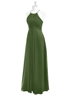 Azazie Ginger Bridesmaid Dresses Olive A-Line Halter Pleated Chiffon Dress image8