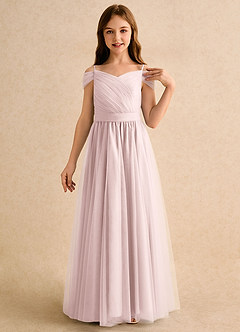 Azazie Yuna Girls Formal Abiti da Ragazza di Fiori Abito A-Line in Tulle Spalle Scoperte Rosa Rossore image6