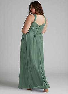 Azazie Hillian Bridesmaid Dresses Eucalyptus A-Line Halter Pleated Mesh Dress image12
