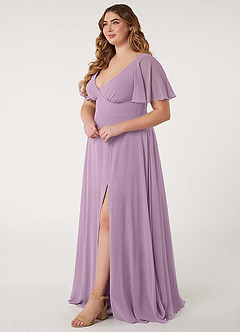 Azazie Kimber Vestidos de damas de honor Vestido de Glicinia de Gasa de Corte en A con Manga volante image11