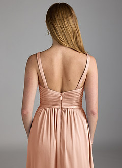 Azazie Chanel Bridesmaid Dresses Rose Gold A-Line Pleated Stretch Satin Dress image4