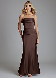 Azazie Lenya Final Sale Dusty Rose Sheath Pleated Stretch Satin Dress image1