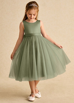 Azazie Winnie Flower Girl Dresses Pistachio Ball-Gown Bow Tulle Dress image2