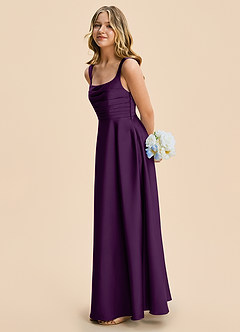 Azazie Azaria Junior Grape A-Line Pleated Stretch Satin Dress image4