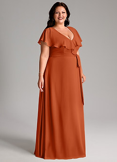 Azazie Lainey Bridesmaid Dresses Burnt Orange A-Line with Pockets Chiffon Dress image4