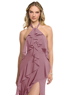 Azazie Velma Bridesmaid Dresses Vintage Mauve A-Line Side Slit Chiffon Dress image4