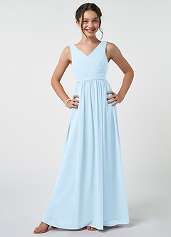 Azazie Kora Junior A라인 주름진 쉬폰 플로어 길이 주니어 신부 들러리 드레스 image1