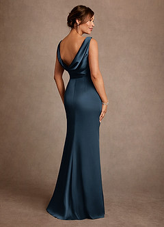 Azazie Baltimore vestidos de madre de la novia Vestido Azul Marino Oscuro de Satén Elástico de Corte en A con Plisado image2