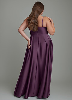Azazie Elle Bridesmaid Dresses Plum A-Line Pleated Stretch Satin Dress image9