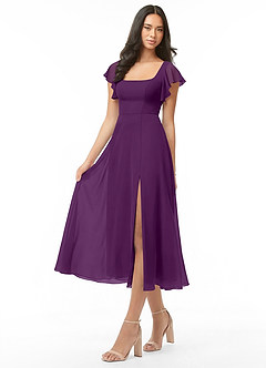 Azazie Bondi Bridesmaid Dresses Grape A-Line Ruched Chiffon Dress image3