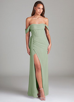 Azazie Amyra Bridesmaid Dresses Dusty Sage Sheath Off the Shoulder Chiffon Convertible Dress image3