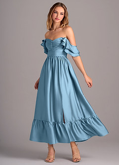 Azazie Anaya Bridesmaid Dresses Steel Blue A-Line Sweetheart Neckline Stretch Satin Convertible Dress image3