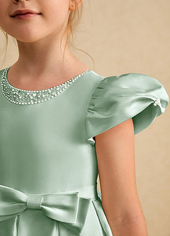Azazie Pearl Flower Girl Dresses Agave Ball-Gown Pleated Matte Satin Dress image6