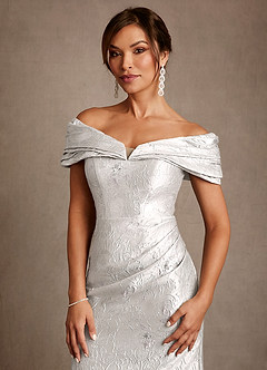 Azazie Adrian Venta Final Vestido de Jacquard De Plata de Jacquard Floral de Corte Recto con Vestidos sin tirantes image5