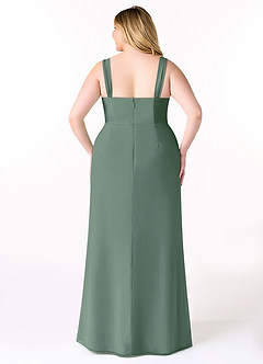 Azazie Denice Bridesmaid Dresses Eucalyptus Sheath Pleated Chiffon Dress image10