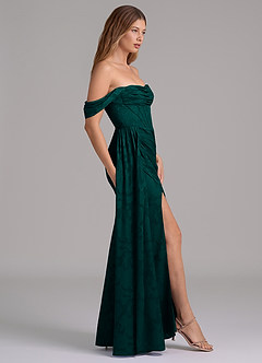 Azazie Amyra Brudtärnklänningar Klänning av Sjöjungfru i Blommig Utbrändhet Av axeln Tallgrön Konvertibel image5