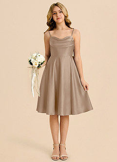 Azazie Bear Junior Taupe A-Line Sweetheart Neckline Stretch Satin Dress image6