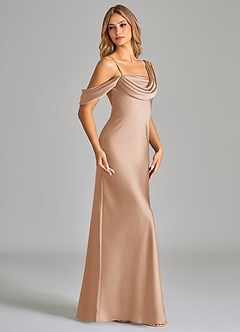Azazie Celina Bridesmaid Dresses English Rose Sheath Off the Shoulder Stretch Satin Dress image4