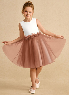 Azazie Louisa Flower Girl Dresses Ivory Bronzer A-Line Sleeveless Tulle Dress image4