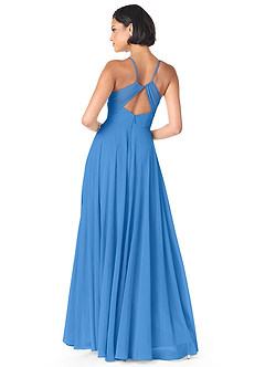 Azazie Avelina Bridesmaid Dresses Blue Jay A-Line V-Neck Pleated Chiffon Dress image2