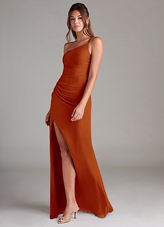 Azazie Eren Bridesmaid Dresses Paprika Sheath One Shoulder Chiffon Dress image5