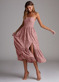 Azazie Delphina Bridesmaid Dresses Dusty Rose A-Line Strapless Floral Burnout Convertible Dress image4