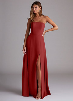 Azazie Wren Bridesmaid Dresses Rust A-Line Side Slit Chiffon Convertible Dress image1