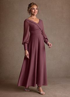 Azazie Paterson Kleider für die Brautmutter A-Linie Plissee Chiffon Kleid Sangria image3