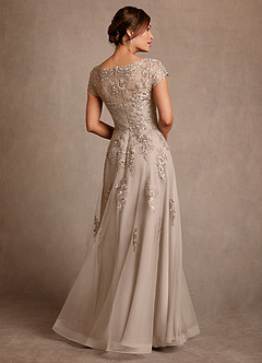 Azazie Jalinda Mother of the Bride Dresses Taupe A-Line Lace Chiffon Dress image2
