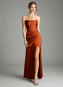 Azazie Leonis Bridesmaid Dresses Paprika Mermaid Pleated Stretch Satin Convertible Dress image5