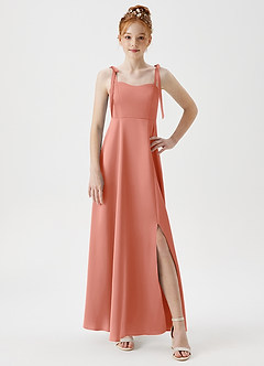 Azazie Rosey Junior Coral A-Line Sweetheart Neckline Stretch Satin Dress image5