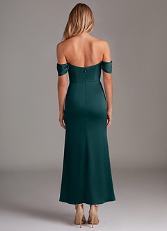 Azazie Saige Bridesmaid Dresses Pine Mermaid Off the Shoulder Stretch Satin Dress image8