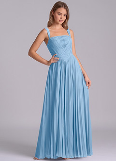 Azazie Mina Final Sale Dusty Blue A-Line Pleated Chiffon Dress image6
