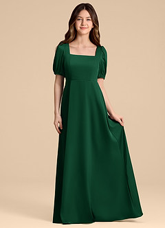 Azazie Briar Junior Dark Green A-Line Bow Stretch Satin Dress image4