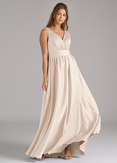 Azazie Kora Bridesmaid Dresses White Alabaster A-Line Pleated Stretch Satin Dress image4