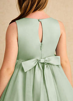 Azazie Prima Flower Girl Dresses Dusty Sage A-Line Bow Tulle Dress image6