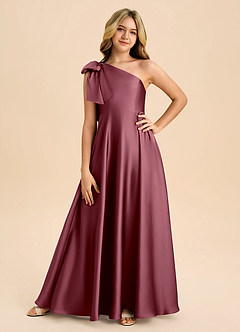 Azazie Penguin Junior Abito A-Line in Raso Elasticizzato Fiocco Rosa Del Deserto image3