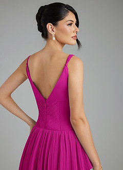Azazie Rosa Brautjungfernkleider Eine Linie Plissee Chiffon Kleid Fuchsia image2