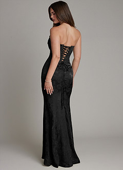 Azazie Electra Bridesmaid Dresses Midnight Jacquard Mermaid Corset Floral Jacquard Dress image2