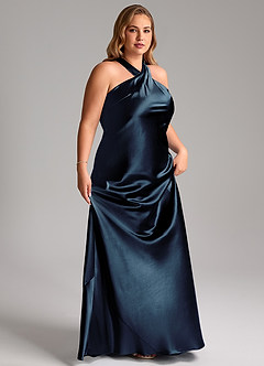 Azazie Doretta Bridesmaid Dresses Dark Navy Mermaid Bow Metallic Satin Dress image11